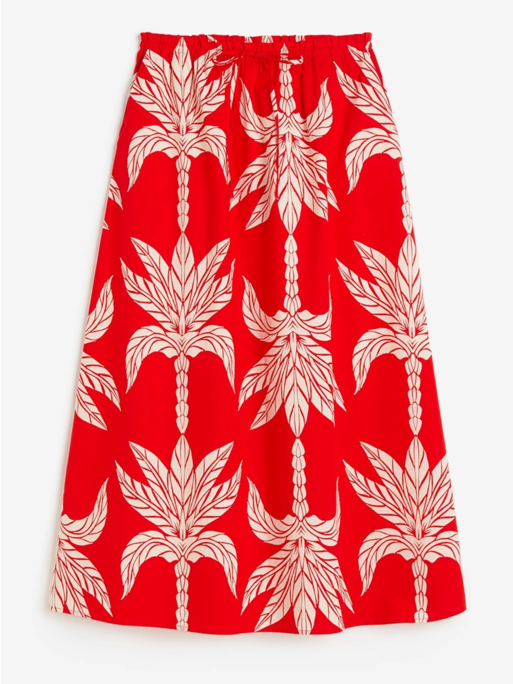 H&M Red Palm Tree Flared Drawstring Skirt Size L perfect condition